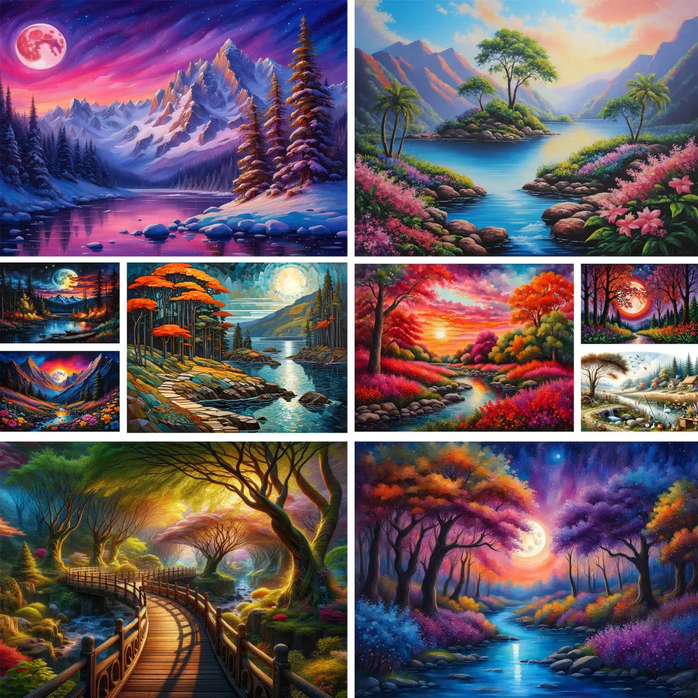 Landscape Wonderland Pre-Printed Cross Stitch Embroidery Set Painting Craft Needlework Handmade Promotions Room Decor Wholesale