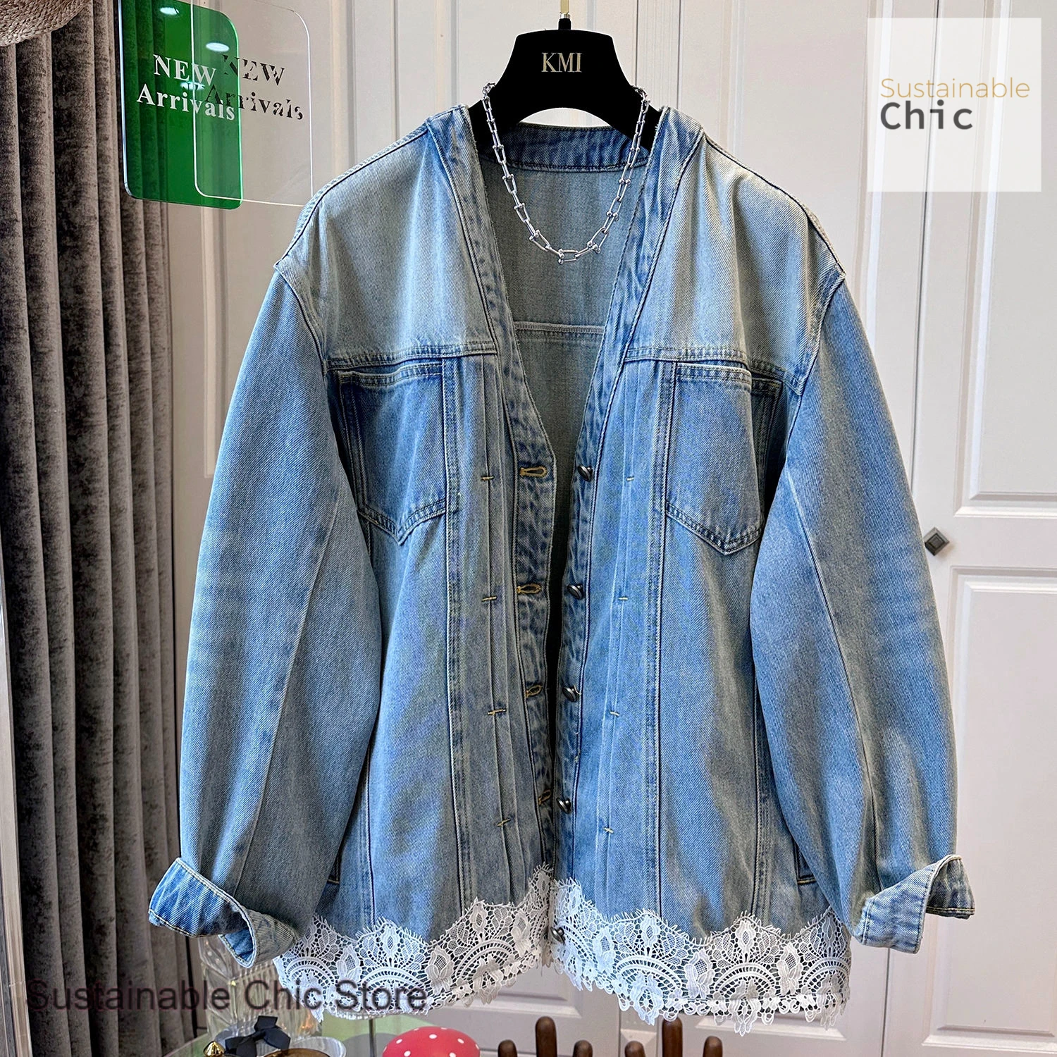 

French retro fashion style blue denim lace stitching jacket women's autumn and winter new fashion design unique short jacket