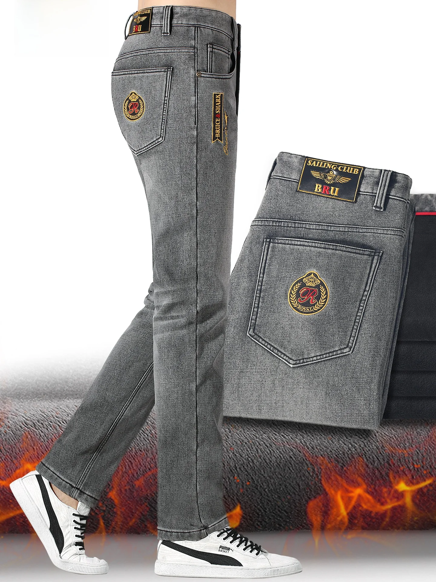

Men's Fce Lined Denim Jeans Loose Straight Leg Thiened Autumn Winter Faion Urban Casual Comfortable Warm Wear Resistant