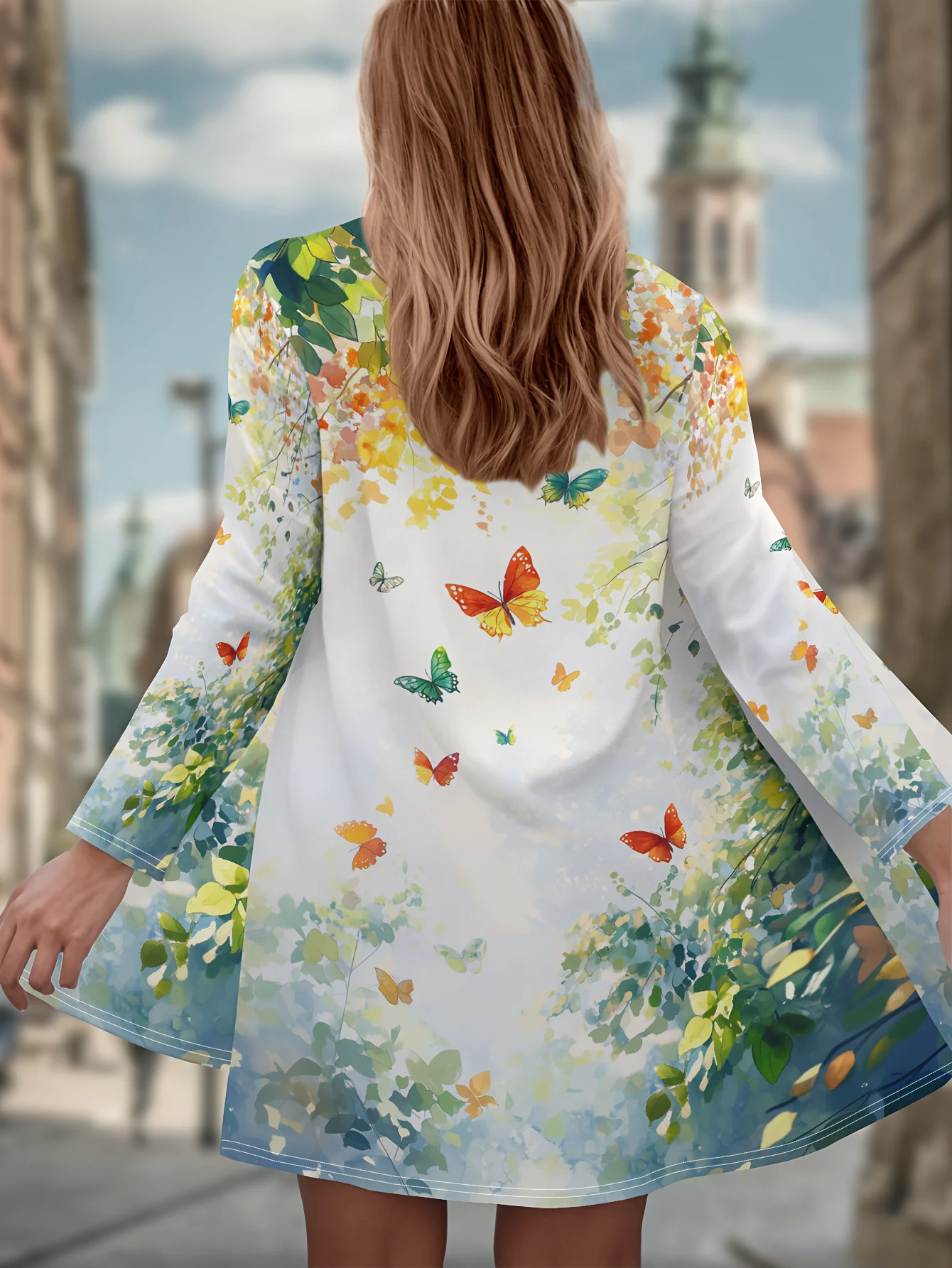 

Fashion Women's Butterfly Flower Long Sleeve Cardigan, Polyester Open Front, Lightweight Cover Up, Spring Autumn Casual Coat