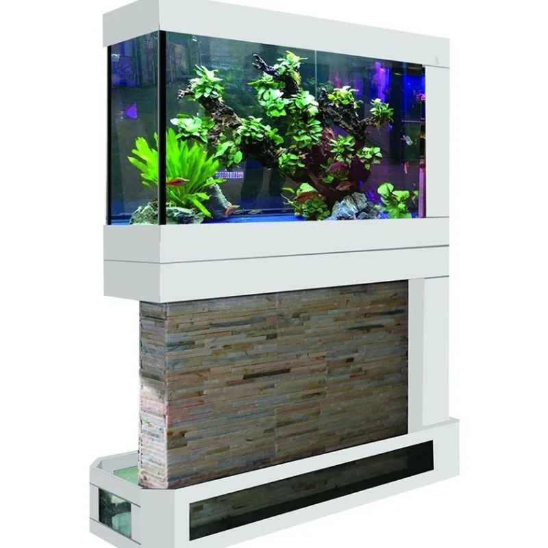 tank living room ultra-white glass large floor-to-ceiling water curtain wall fish and turtle mixed aquarium screen partition