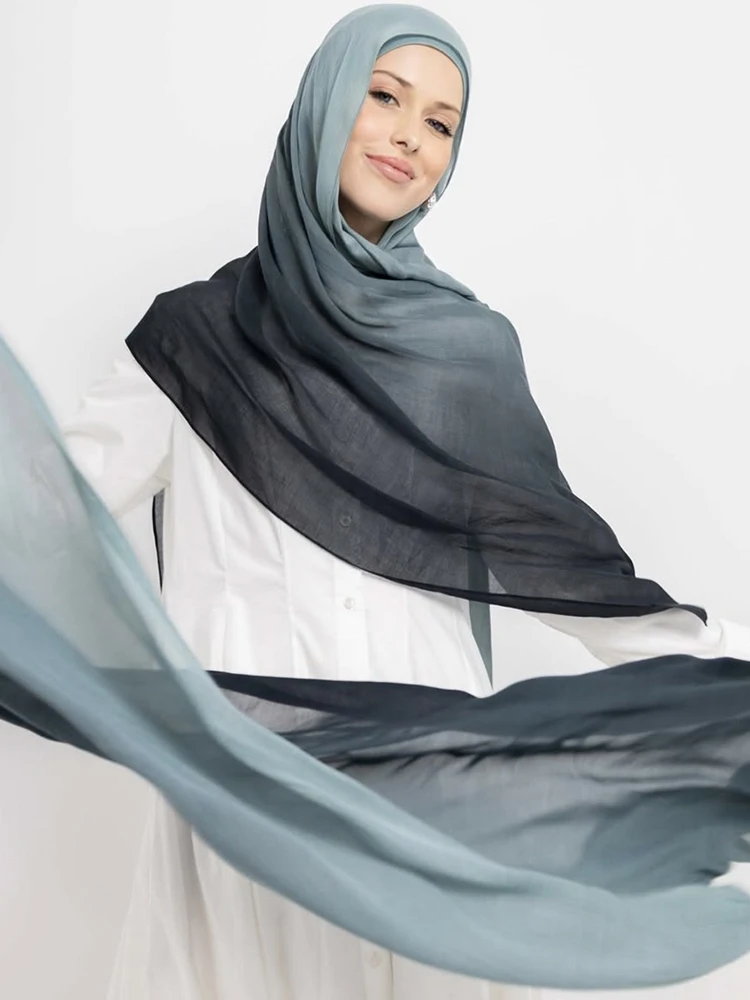Ramanda Bamboo Modal Rayon Hijabs for Women Lady Double Stitching Scarf Shawls Musulman Gradient Headscarf Islamic Turban