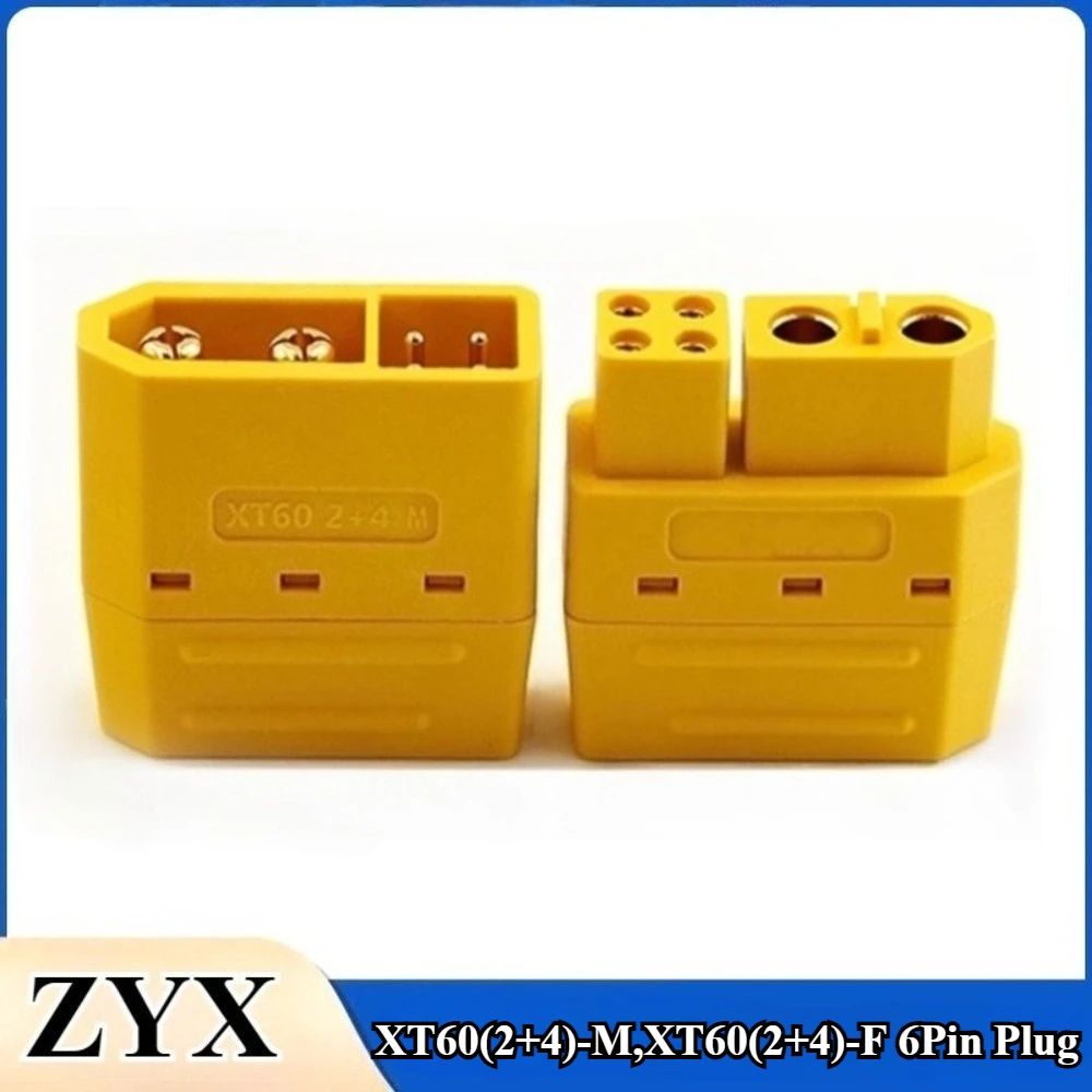 

XT60(2+4) with Signal Pin Model Aircraft High Current Lithium Battery Plug Male Female 6Pin Welding Wire Connector with Sheath