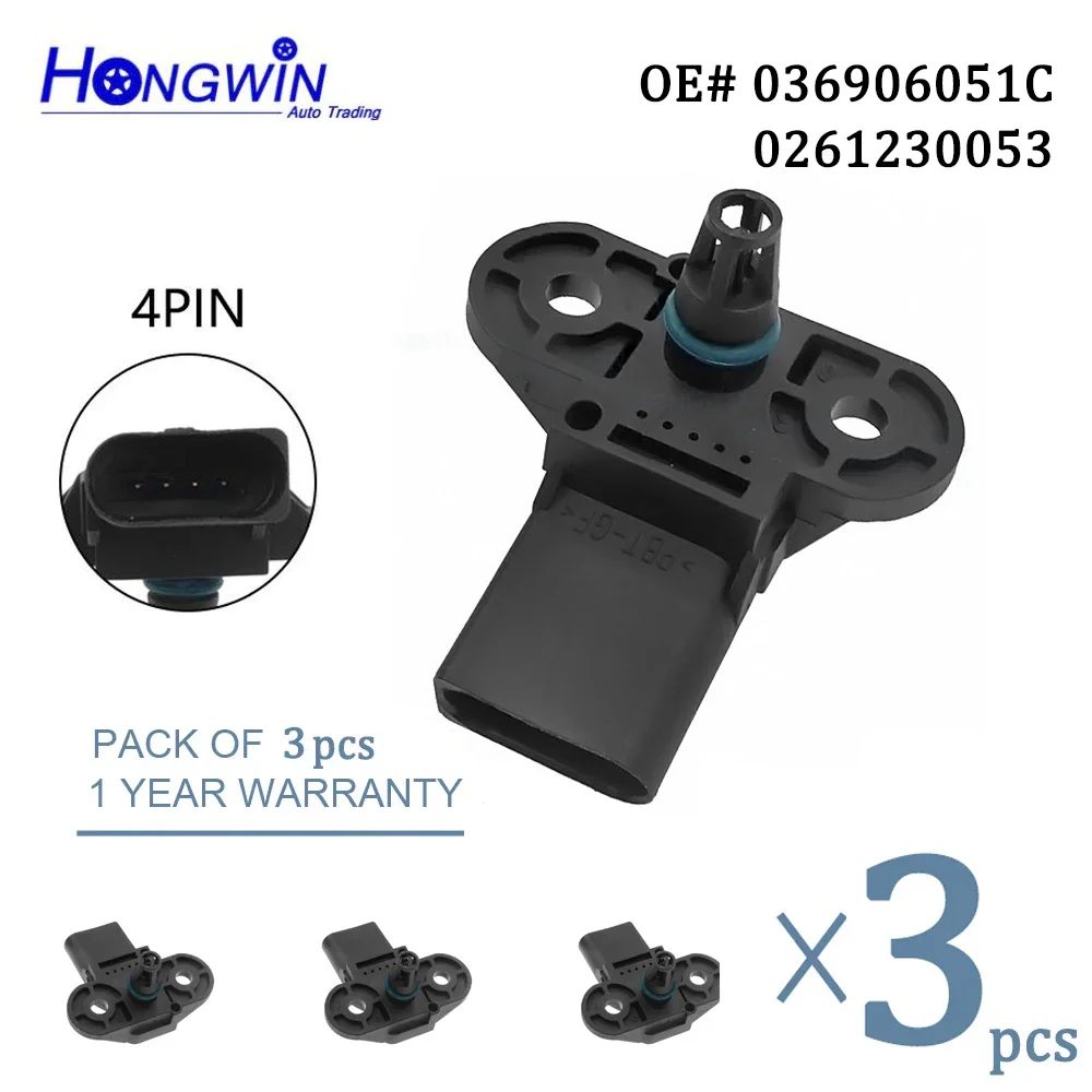 

1/3pcs 036906051C 0261230053 Intake Pressure MAP Sensor For Audi A6 A4 A8 Q7 VW Passat Skoda 0 261 230 053
