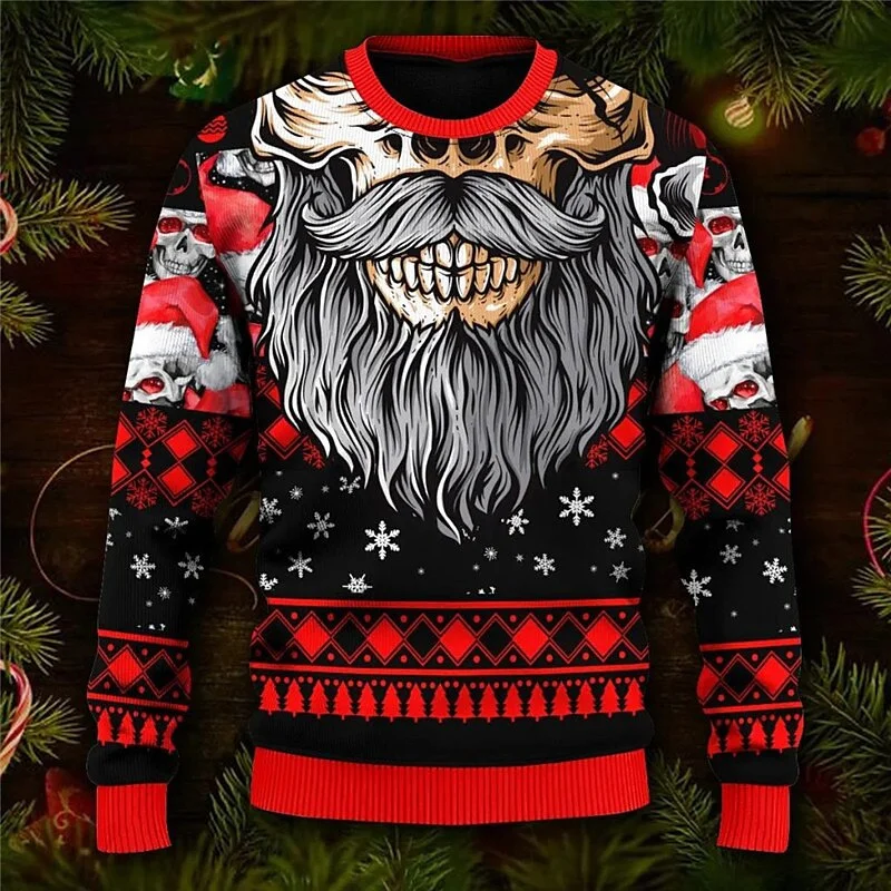 Funny Skull Pattern Sweatshirts For Men Merry Christmas 3D Printed Pullover Autumn Loose Round Neck Hoodies Long Sleeves Tops
