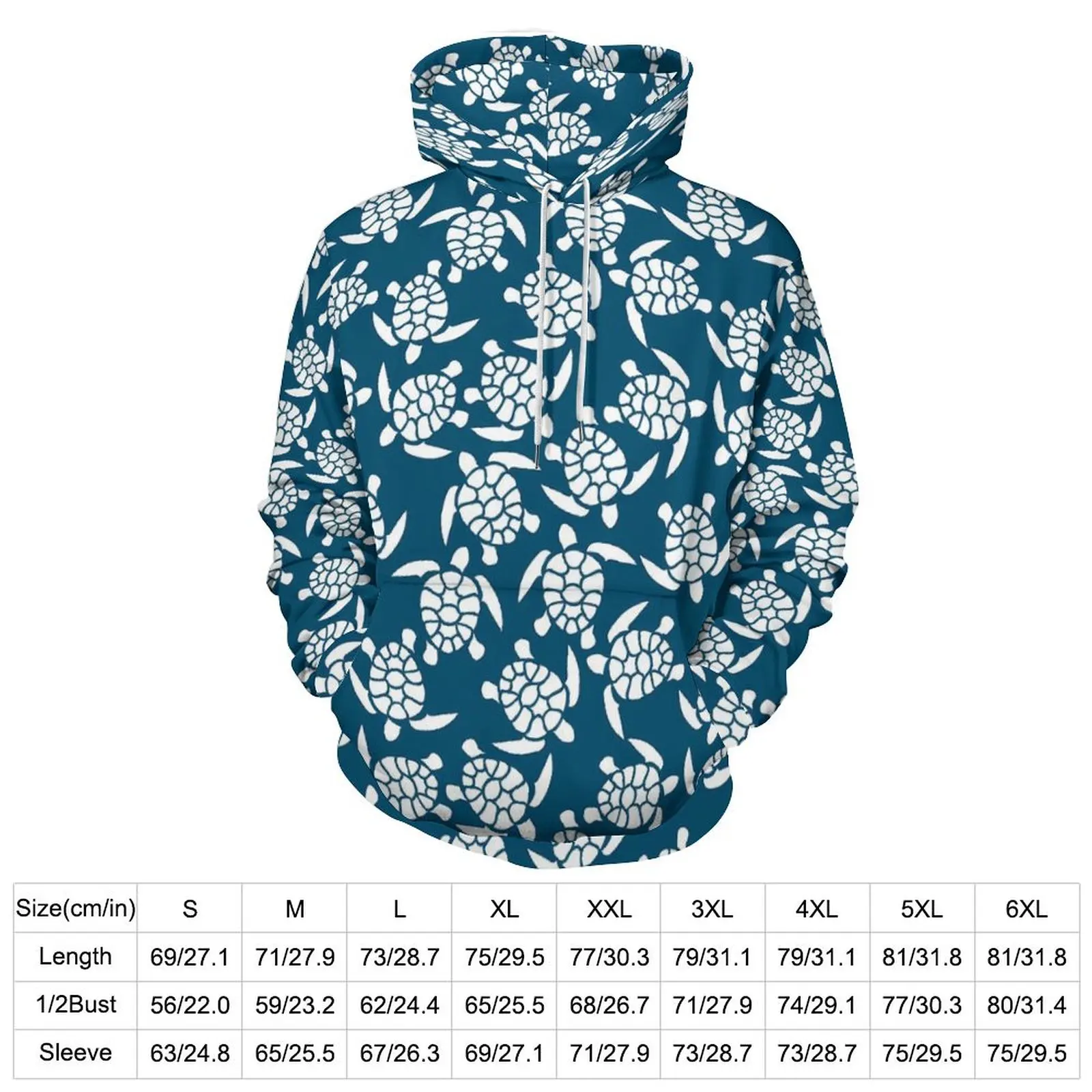 Sea Turtle Hoodies White and Blue Harajuku Oversize Hoodie Couple Long Sleeve Y2k Graphic Casual Sweatshirts