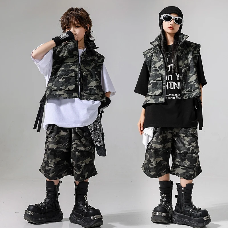 아동 의류 스트리트 댄스 공연 복장 위장 streetwear 힙합 특대 블랙 탑 어린이 재즈 의상 vdl3433