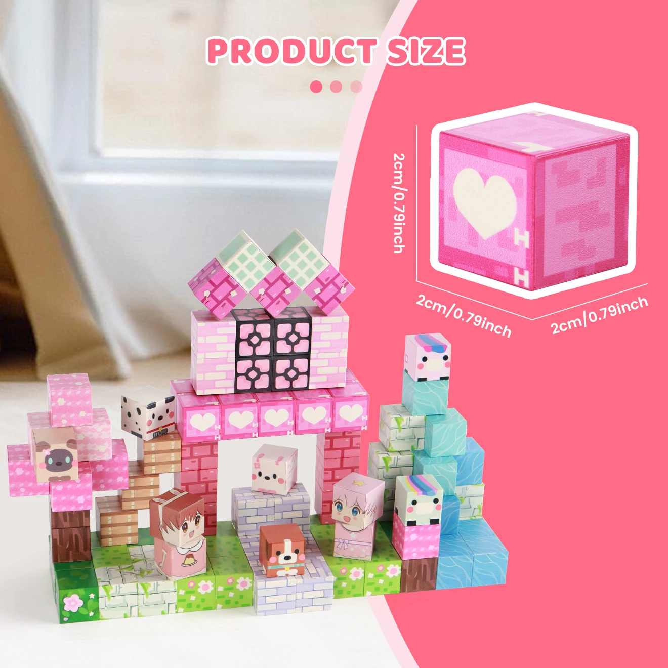 ZHENFINITY 100 SZT. Magnetyczne Klocki STEM Różowy Las Park Tematyczny Prezent Edukacyjny dla Dzieci |   Prezent na urodziny i Boże Narodzenie