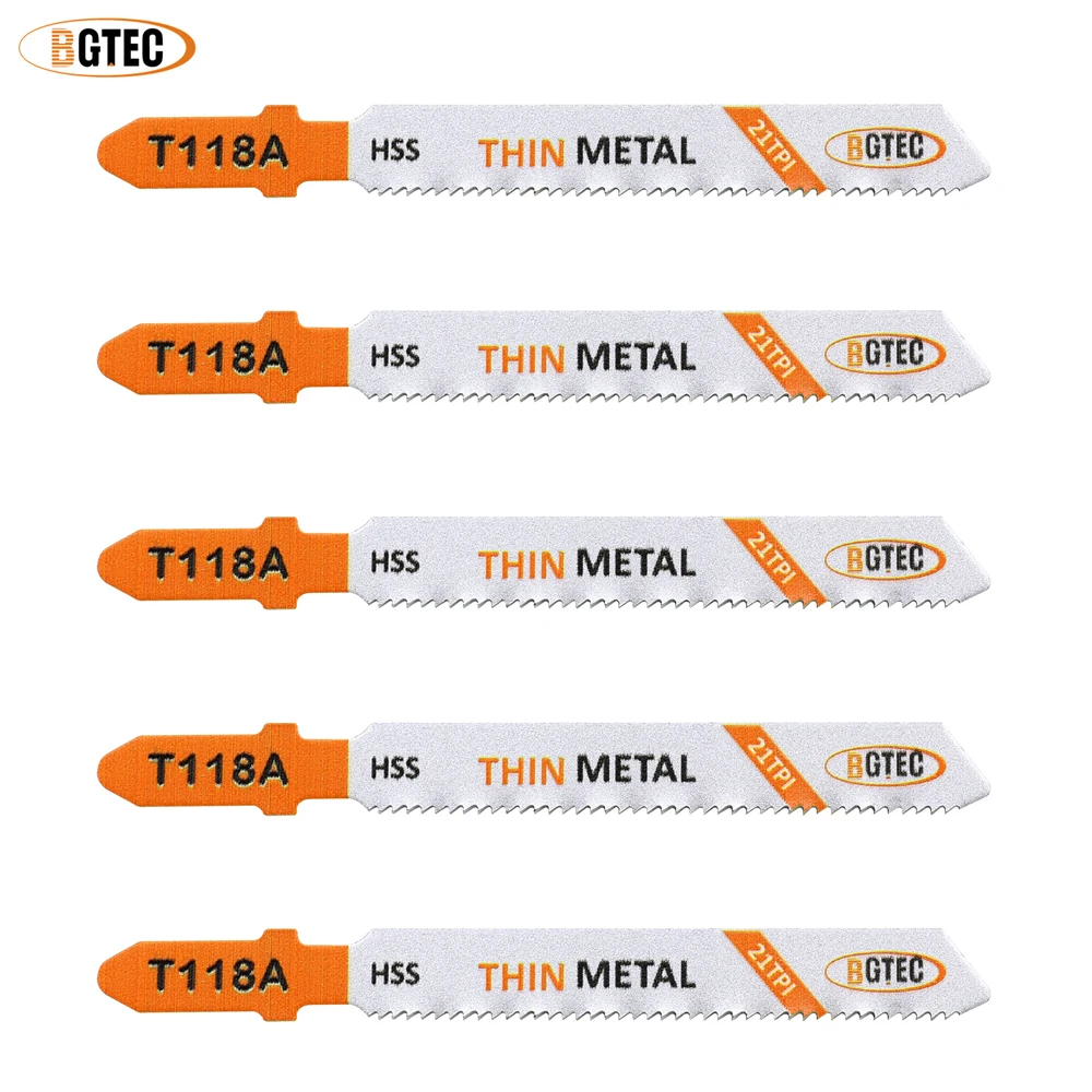 BGTEC 5pcs/set M2 HSS Metal T-shaped Handle Curve Saw Blade T118A 21TPI/T118B 12TPI Plastic Metal Cutting Hack Saw Straight Cut