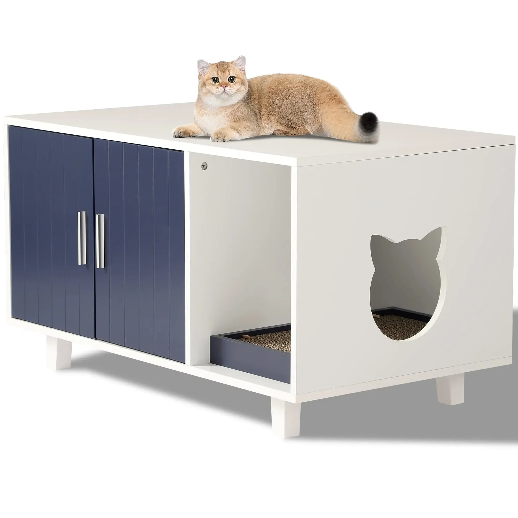 Custom Hidden Cat Litter Box Enclosure Furniture Modern Cat Washroom Storage Bench Wooden Cat Litter Cabinet Box Furniture