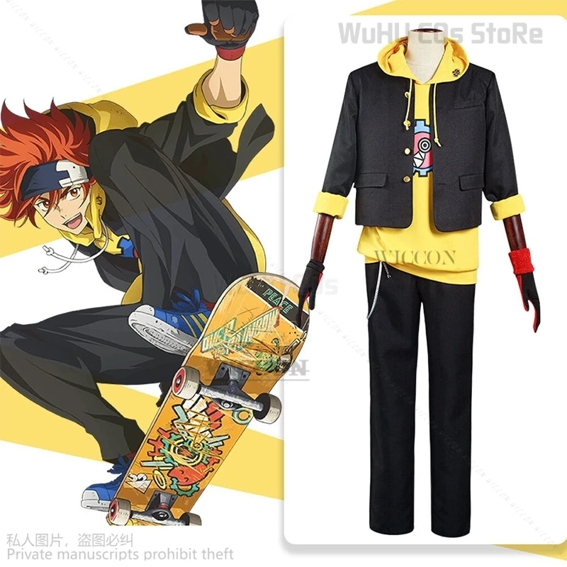 

Anime SK8 The Infinity Reki Cosplay Costume Yellow Hoodie Sweatshirt Jacket SK Eight Cosplay Skateboard Outfit Kyan Reki Wig Set