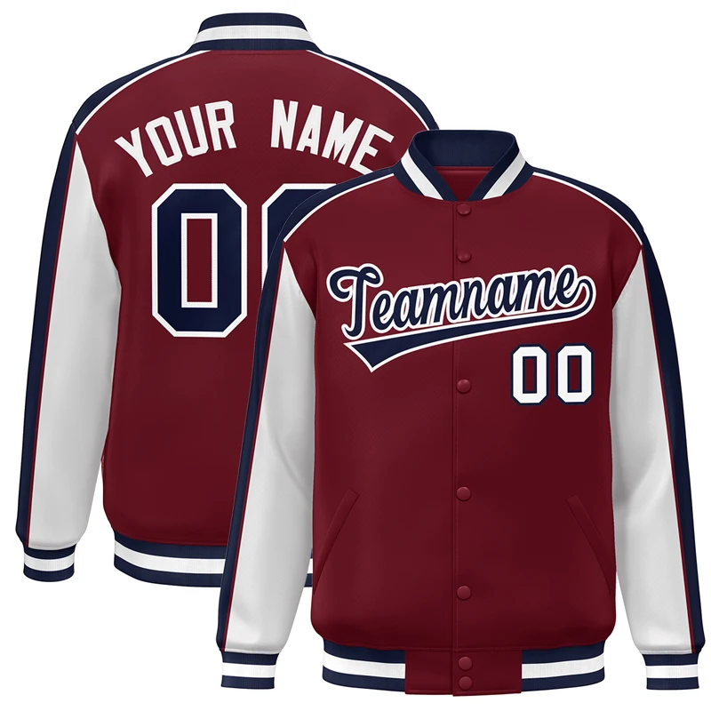 

Custom Embroidery Block Bomber Varsity Full-Snap Baseball Jacket Creatively Personalized Name Number Streetwear Coats