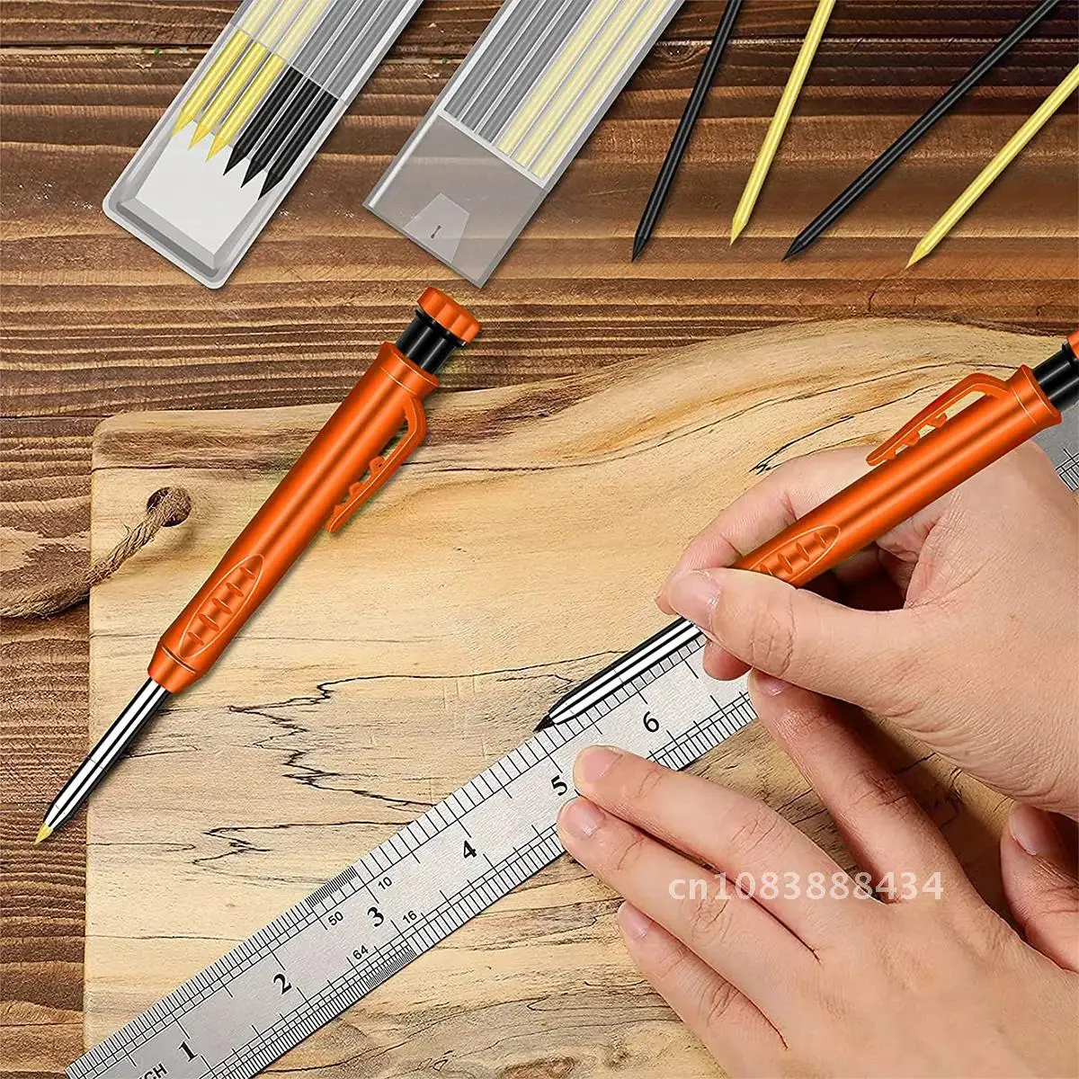 

Solid Carpenter Pencil Refill Leads Deep Hole Mechanical Pencil Built-in Sharpener Construction Marking Tool for Woodworking