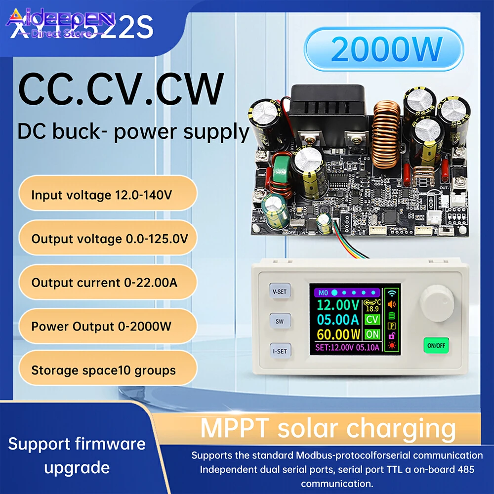 XY12522 تيار مستمر 12 ~ 140 فولت إلى 0 ~ 125 فولت منظم جهد باستخدام الحاسب الآلي قابل للتعديل باك إمدادات الطاقة الجهد المستمر/وحدة تحكم بالطاقة الشمسية MPPT الحالية