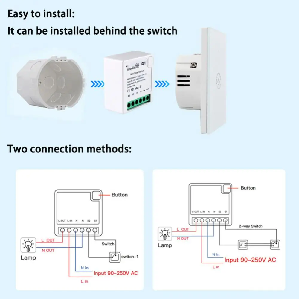 Mini interruptor de luz inteligente Tuya, WIFI, 2 vías, Control remoto, Alexa, Alice Home, Smart Life