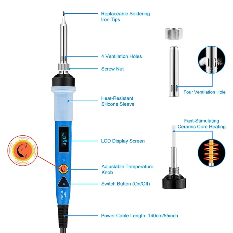 Electric Soldering Iron Kit Professional 220V 80W Adjustable Temperature Welding Tool Solder Gun Station Heat Pencil Repair Tool