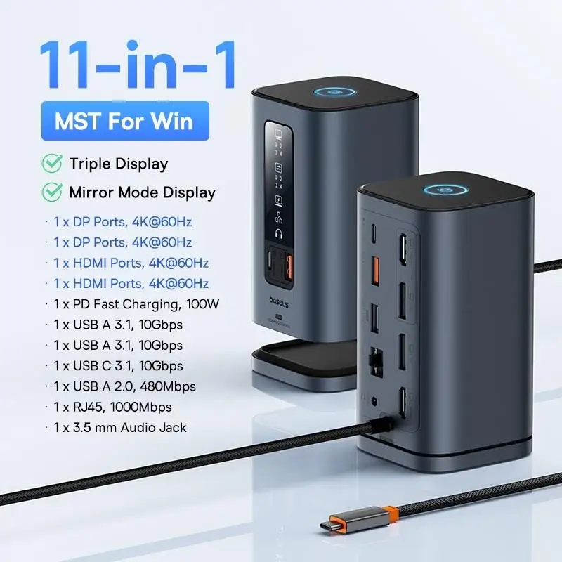 Top A- USB C Hub to DP 4K@60Hz HDMI DisplayPort 11-IN-1 Docking Station Triple Display RJ45 PD 100W For Window Mac USB 3.1 HUB