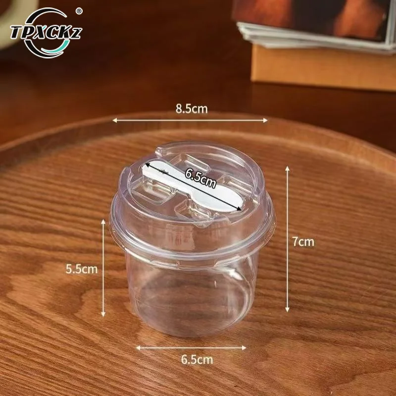 SL 10Pcs Transparent Round Pudding Cups Reusable Party Cups With Lids And Spoons Novelty Mugs Mousse Cake Boxes Yogurt Cups