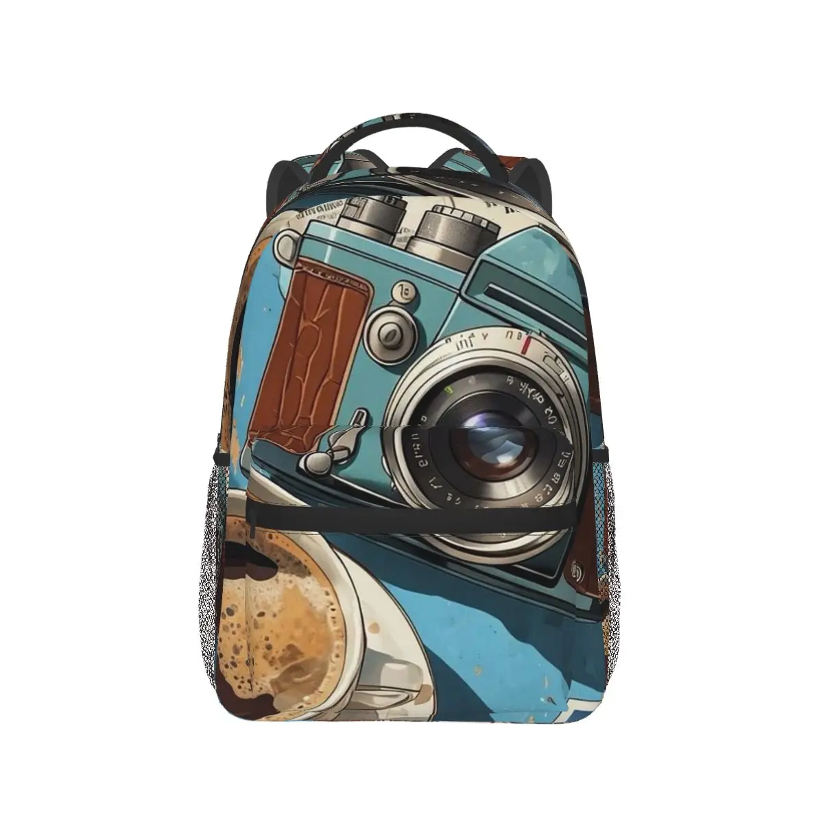 

Camera And Coffee Pattern Backpack Hot Sale Daypack Large Capacity Boys Girls BookBag School Bag Shoulder Bags for Men Women