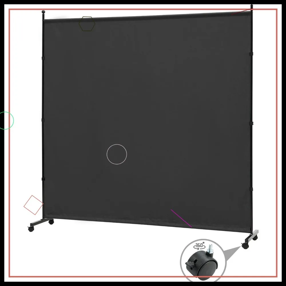 6FT Rolling Fabric Room Divider with Wheels for Home Office Privacy, Freestanding Partition Screen in Black