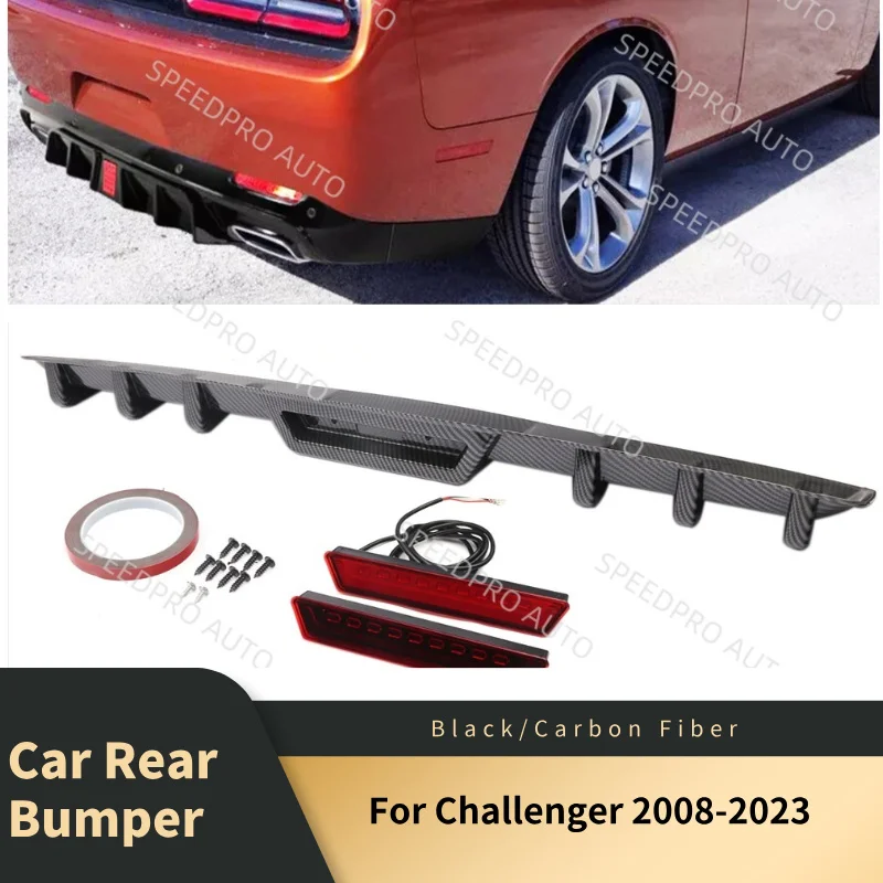 Car Rear Bumper Diffuser Spoiler Shark Fin Lip Tail Brake Stop Light For Challenger 2008-2023 Carbon Fiber Auto Covers Parts