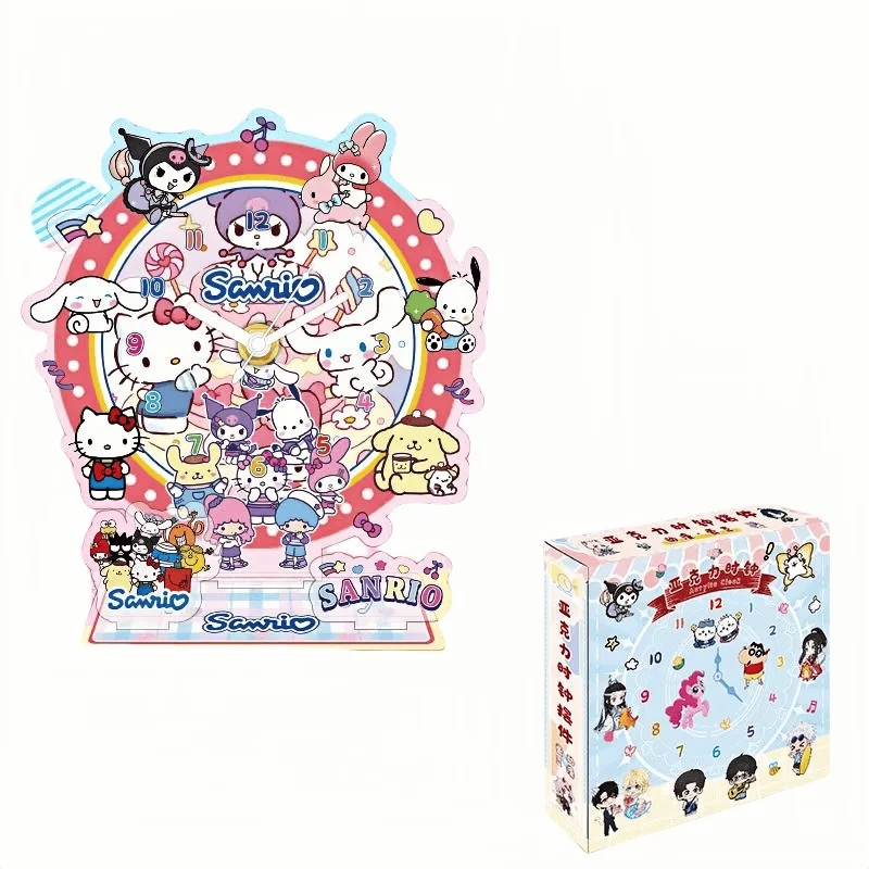 Śliczna postać z kreskówki Kuromi zegar DIY akrylowy zegar ozdoba Cartoon Sanrio peryferyjna akrylowa ludzka figurka stojak ozdoba