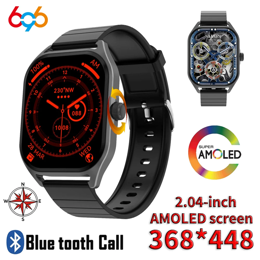 

2023 New 2.04" AMOLED Men Blue Tooth Call Smart Watch Sports Fitness Heart Rate Waterproof Bracelet Compass Women Smartwatch