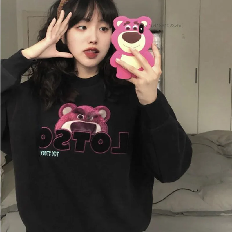 Disney Lotso Kawaii maglione Y2k donna autunno inverno nuova felpa con cappuccio allentata ragazze stile coreano Oversize manica lunga Casual Top