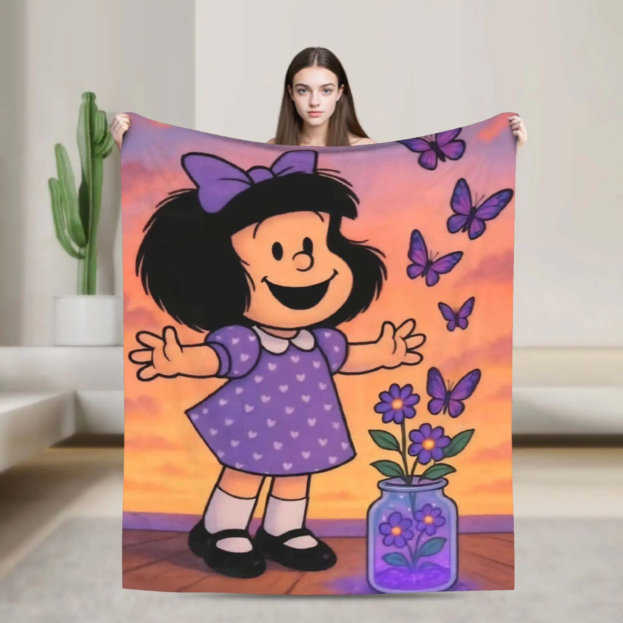 Mafaldas Purple Butterfly Flannel Blankets  Novelty Throw Blanket for  Sofa Bedding Lounge 125*100cm Plush Thin Quilt