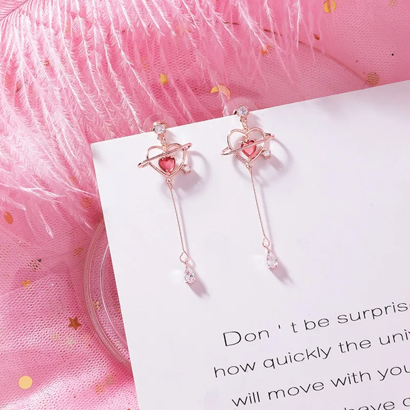 New Korean Elegant Geometric Heart Crystal Long Drop Earrings for Women Cute Delicate Zircon Party Pendientes Jewelry Gifts