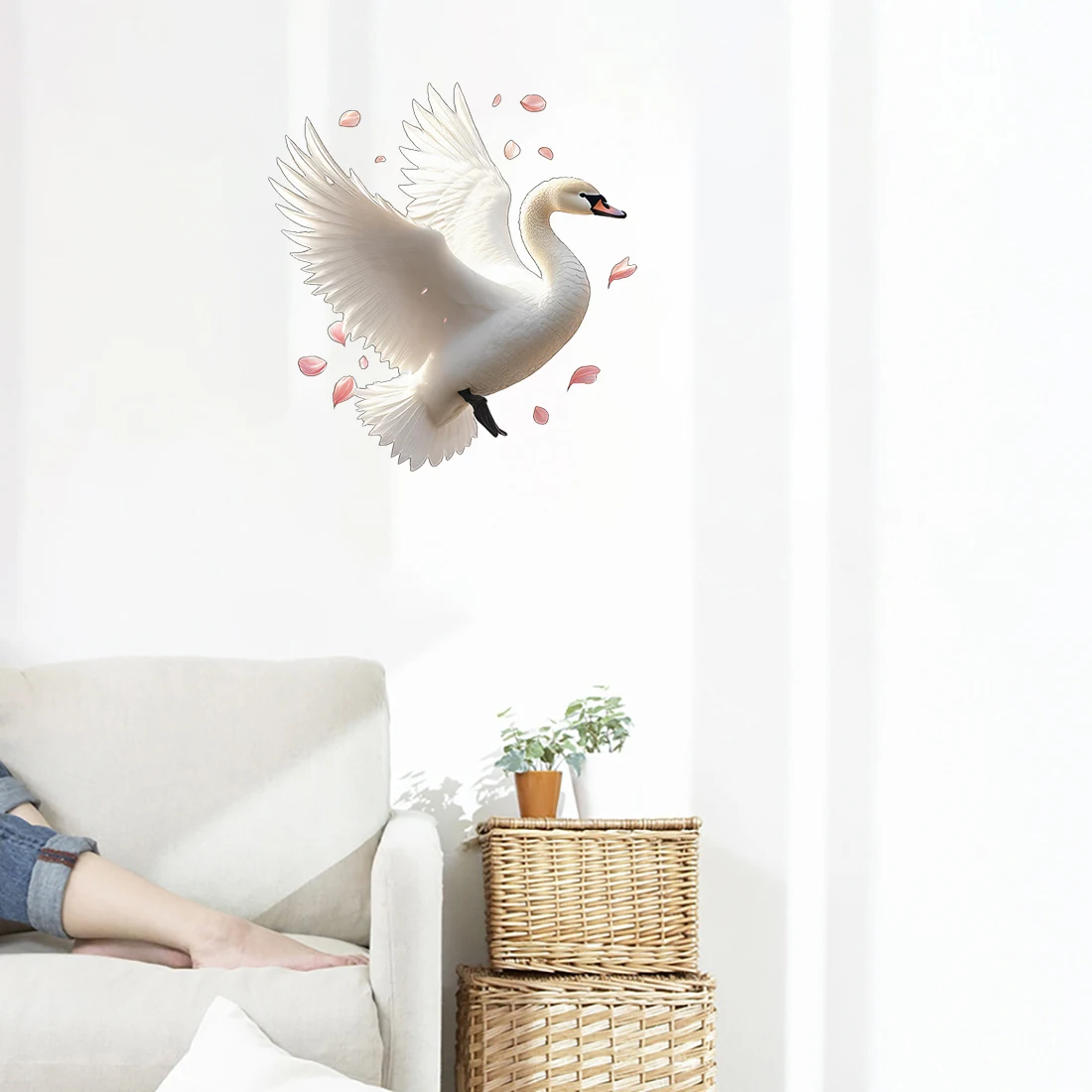 Three Ratels CC161 Artistic Petals and White Swans Animal Wall Stickers for Home Decoration toilet decals