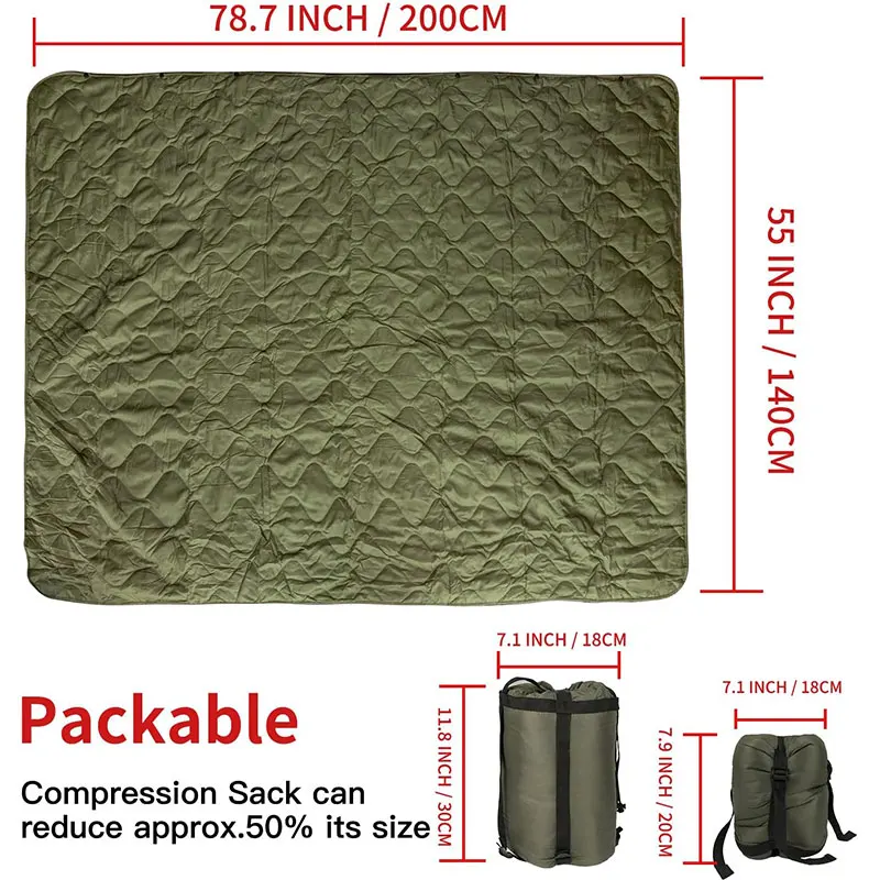 Amry Green Tactical Camouflage Microfiber Blanket Bulrush Straw Camping Waterproof Sleeping Pad Portable Wear Compressible Quilt