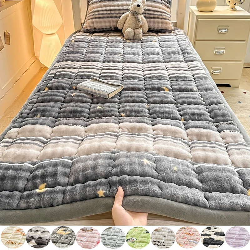 1pc Soft Milk Velvet Bubble Fleece Mattress Designed for Winte Ideal for Students&Seasonal Use Warm Plush Quilted Mattress Cover