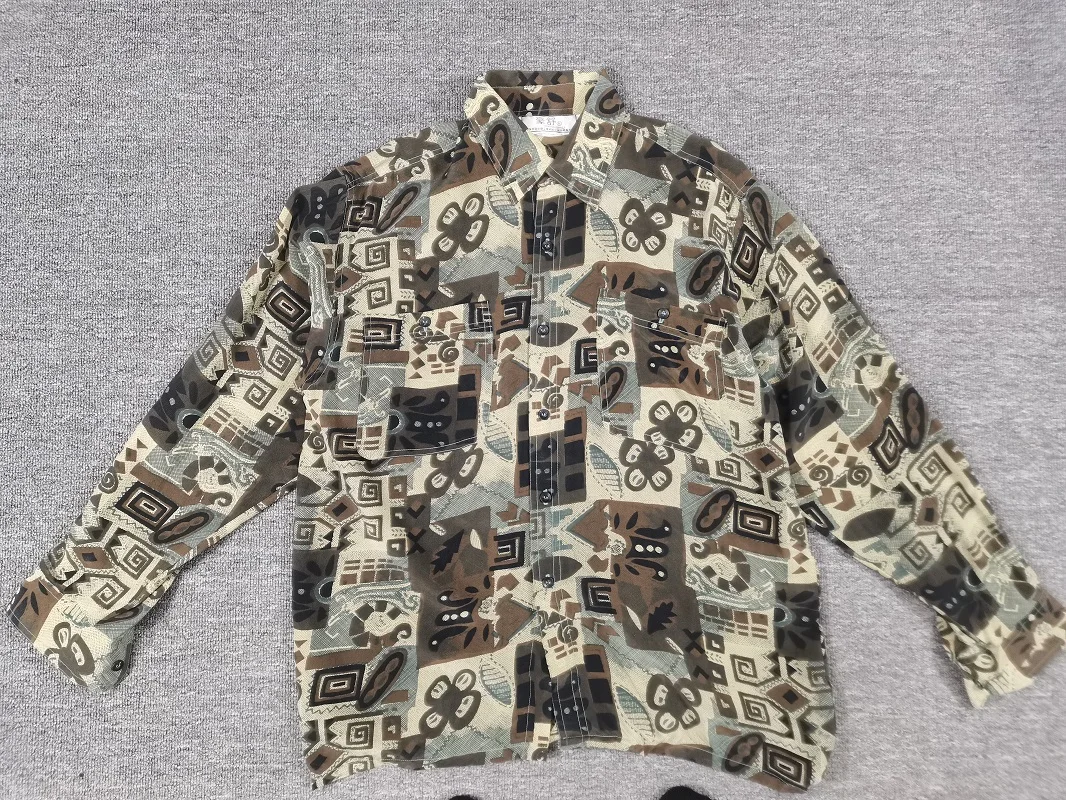 

00% Silk American Retro Silk Printed Comfortable Casual irt Loose Fit Breathable Long Sve Spring Youth Faion