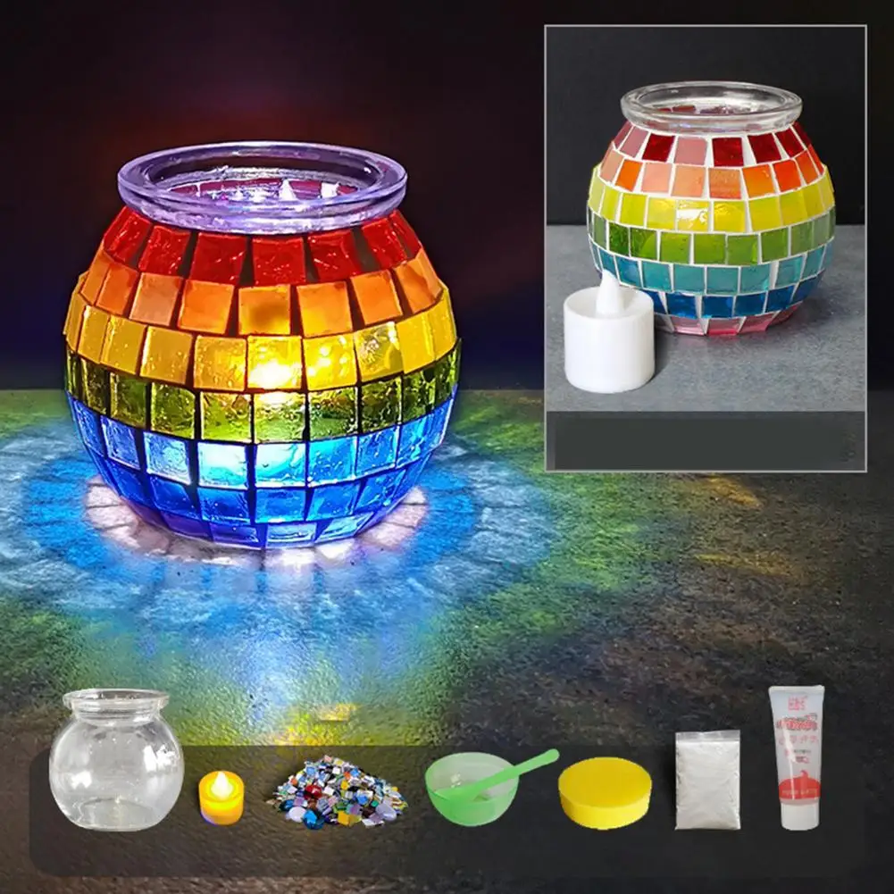 DIY Mosaic Candle Holder Craft Kit Glass Art Project Handmade Glass Bowl Creative Imagination Development Kids Educational Toy