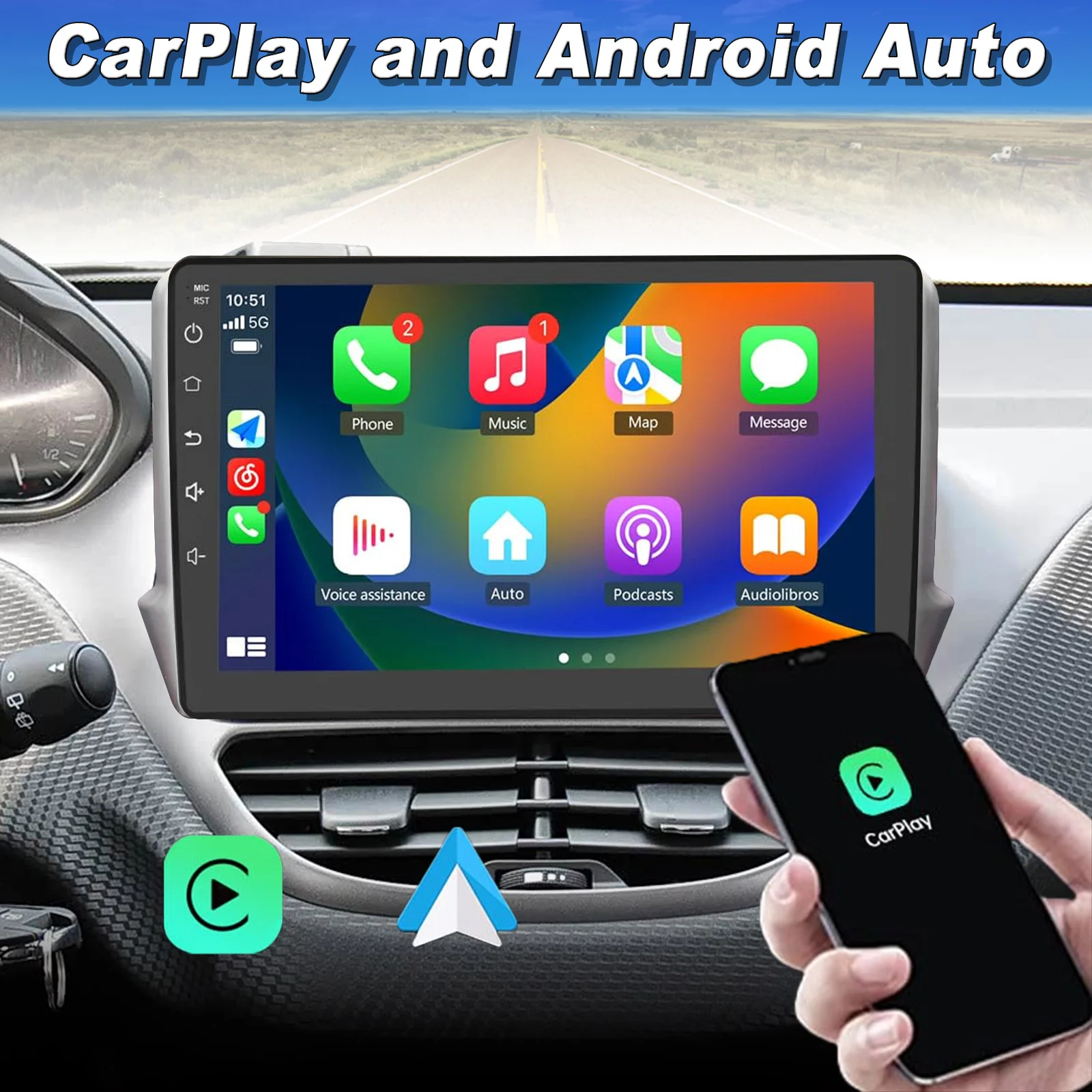 Android-Autoradio für Peugeot 208 2008 2012–2018 Bildschirm Carplay Android Auto, GPS-Navigation, Bluetooth, UKW-Radio, SWC, hintere Kamera