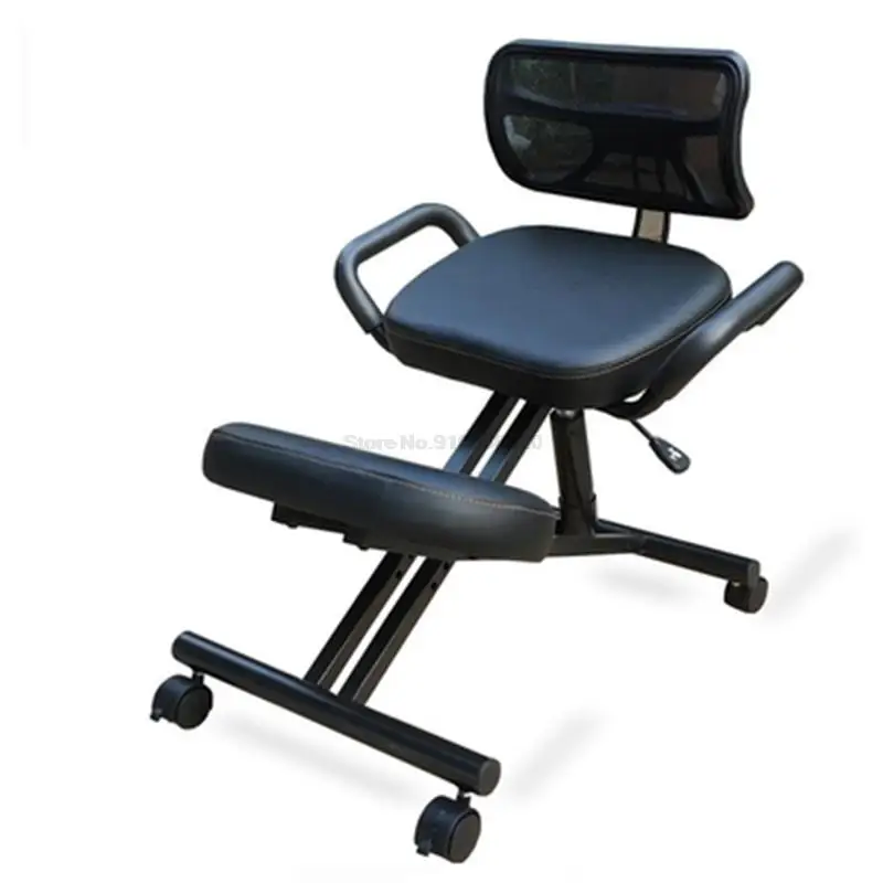 Sedia al ginocchio dal design ergonomico con schienale e maniglia sedia da ufficio in ginocchio sedia ergonomica in pelle nera con rotelle
