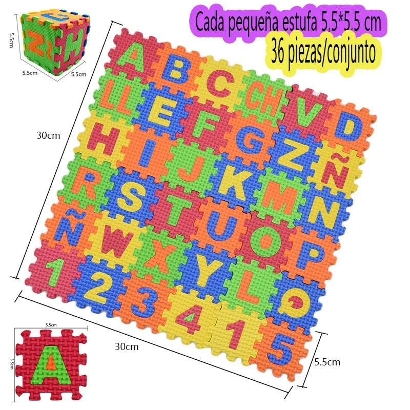 36Pcs/Set Spanish Children Kids Novelty Alphabet Number EVA Puzzle Learning Play Mats Toy Interlocking Puzzles Foam Letter Cubes