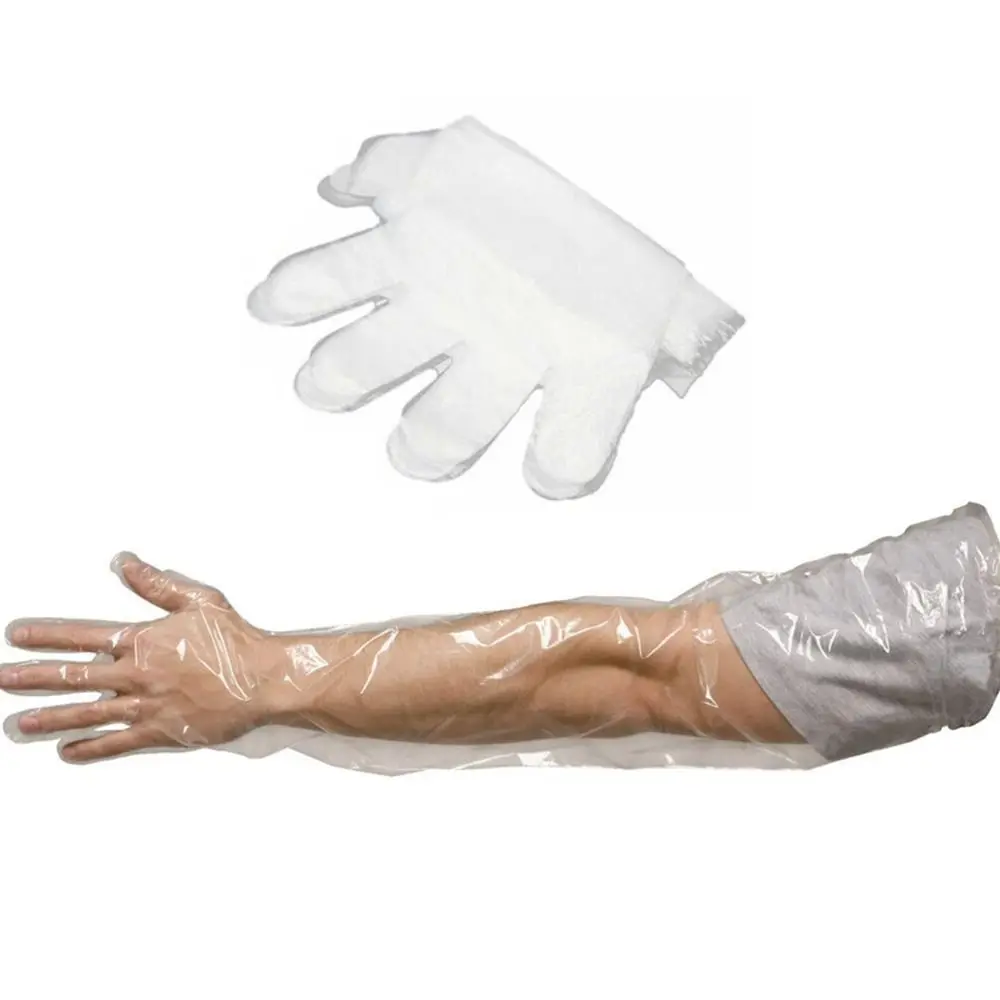 50Pcs Harmless Plastic Disposable Vet Glove Disposable Veterinary Supplies Long Arm Glove Clear Farm Glove Rectal Examination