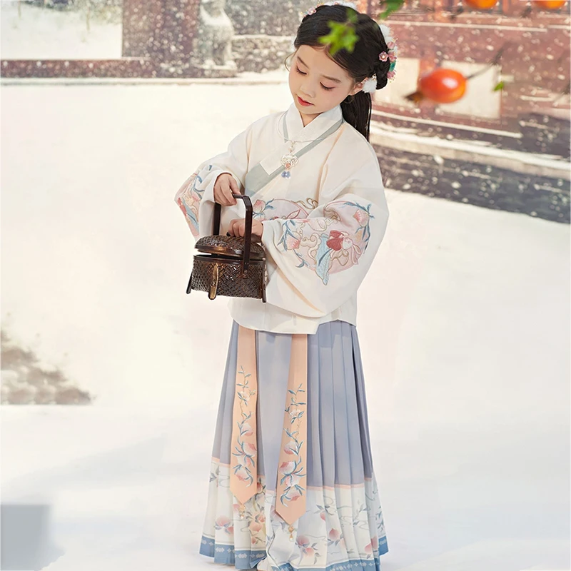 Kids Leuke Borduren Feestjurk Meisjes Hanfu Kinderen Warm Fee Oude Kostuum Chinese Tang Pak Kid Winter Kleding Set