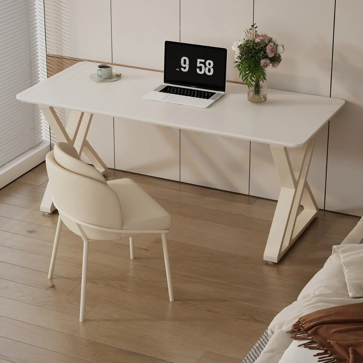

Cream Wind Slate Desk Computer Desk Modern Simple Bedroom Study Table Household Student Rectangle Writing Desk