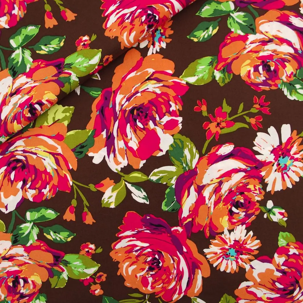 

1 Yard Cotton Woven Fabric For Cloth, Bag, Bedding,Big Flowers and Leaves, Width=145cm