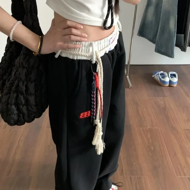 Deeptown vintage baggy sweatpants mulher y2k américa esportes hip hop joggers calças outono casual moda coreana calças soltas