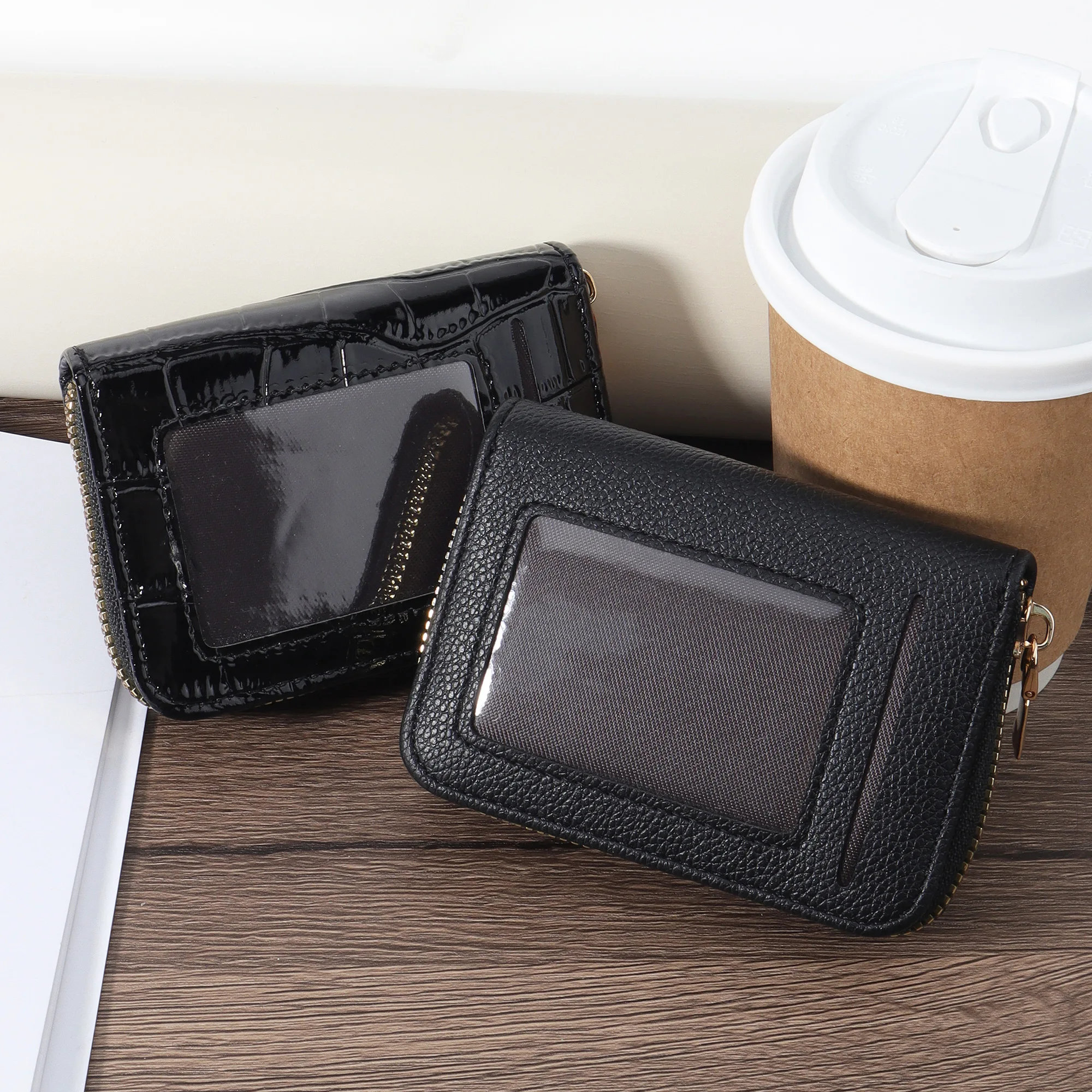 High-quality PU Leather Credit Card Storage Bag Simple Casual Multi-Card Card Holder, Stylish Zipper Around Coin Purse,Perfect F