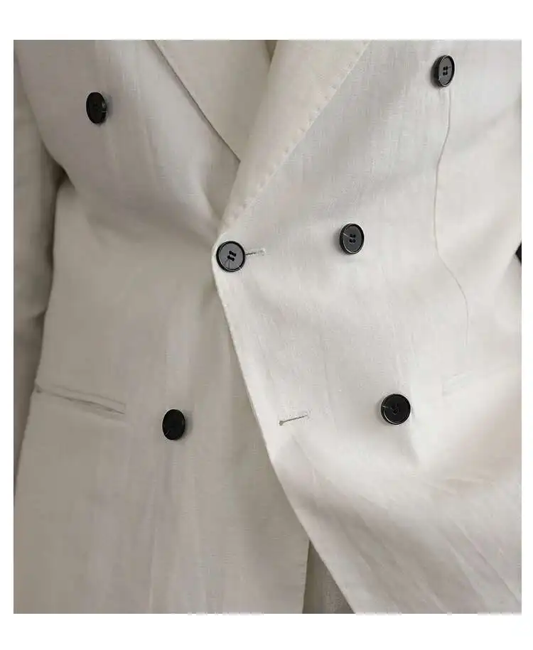Luxury Linen Double Breasted Italian Suit For Men\'s Versatile Slim Fit Business Lapel Collar Retro Suit Green Brown 4 Colors