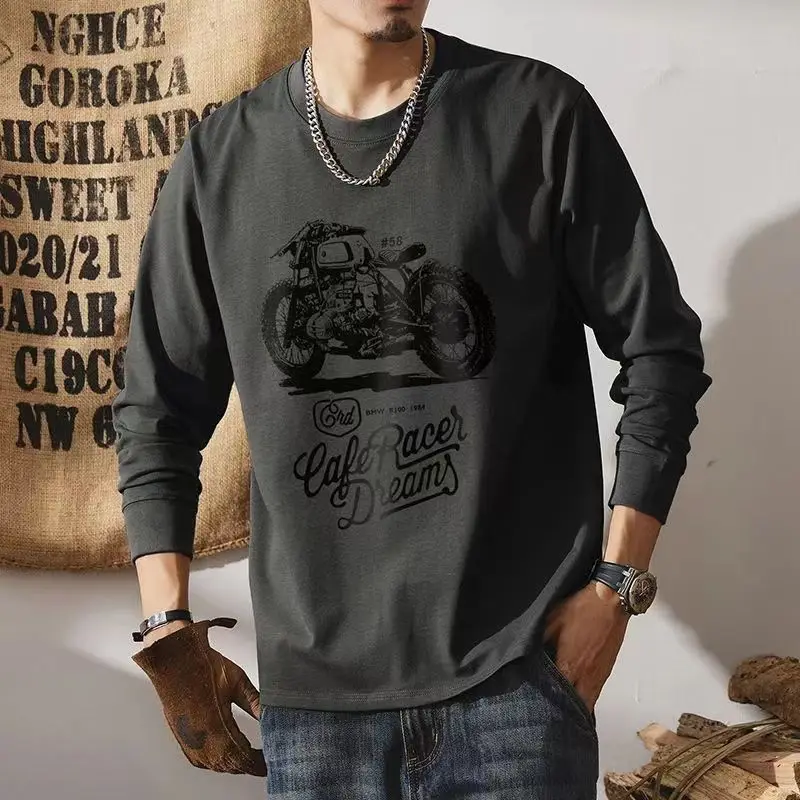 Men's Clothing Shirt Graphic Long Sleeve 100%Cotton Casual O-Neck Tees Race Car Moto Print Autumn Winter Luxury Designer Tshirt view 6