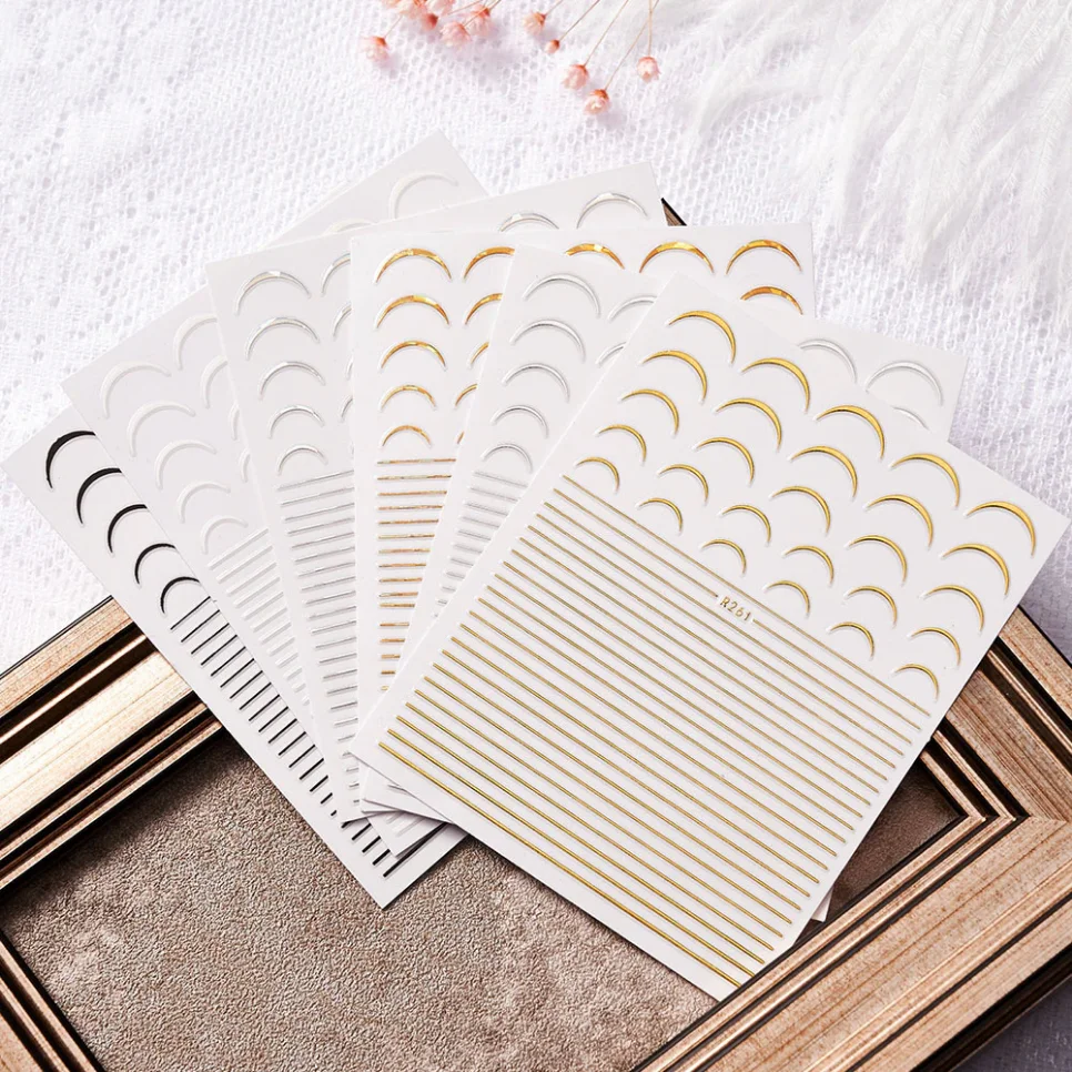 1Pcs French Manicure Adhesive Stickers for Nails DIY Gold Silver Line Nail Stickers for Professionals' Experience Nail Supplies