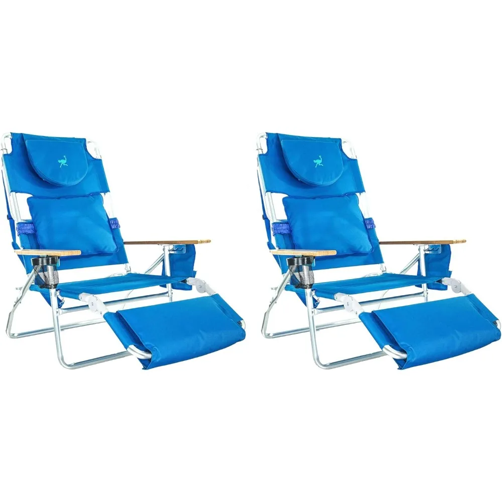 

Deluxe Padded 3-N-1 Outdoor Lounge Reclining Beach Chair, Blue (2 Pack)
