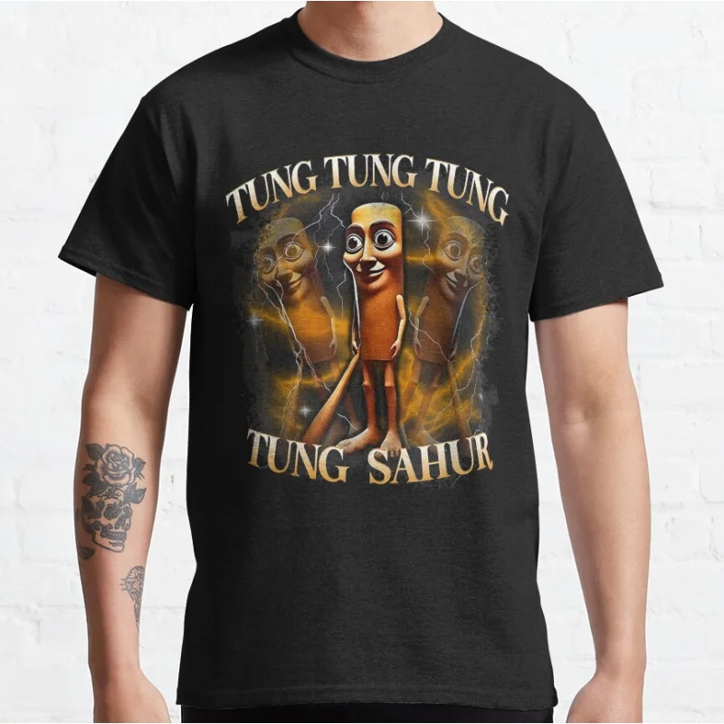 

Tung Tung Tung Sahur Italian Brainrot Humor Gen Z Funny Meme T-shirt for men large size Adult Tops S-6xl mens clothing