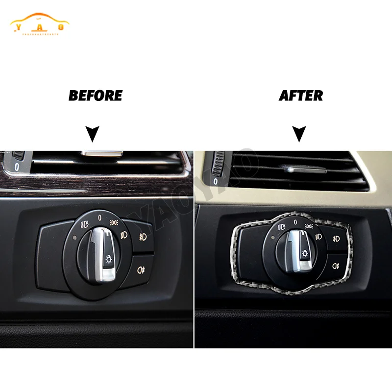 Headlight Switch Frame Sticker Trim Cover For BMW 3 Series E90 E92 E93 320i 325i 2005-2012 Real Carbon Fiber Car Accessories